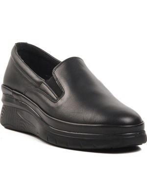 Venüs Siyah  Deri Kadın Günlük Ayakkabı