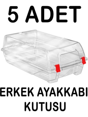Plastik 5 Adet Şeffaf Erkek Ayakkabı Saklama Kutusu