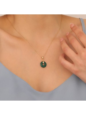 Nox Jewelry 925 Ayar Gümüş Değerli ve Doğal Yeşil Onyx Taşlı Kolye - CNS00600