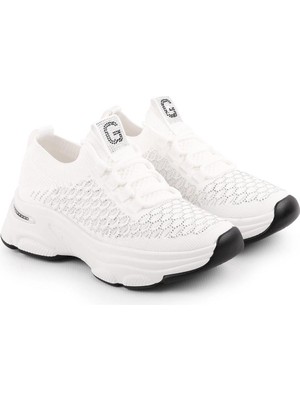 Guja 25Y309-3 Kadın Taşlı Triko Streç Kalın Taban Spor Ayakkabı