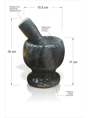 M3 Decorium Siyah Parlatılmış Gerçek Mermer Sarımsak Kahve Baharat Çekirdek Çeşni Dövme Ezme Havan Ve Tokmak