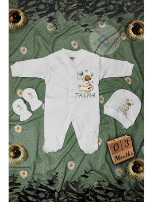 Miniya Bebe Gökyüzü Galaksi Desenli Isim Baskılı Unisex 3lü Tulum Set