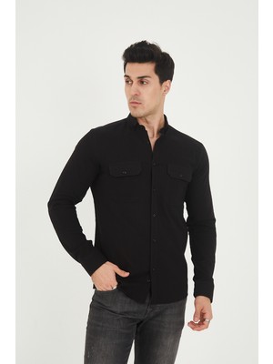 Jack Carısma Pamuk Keten Likralı-Esnek Kapaklı Çift Cep Erkek Gömlek