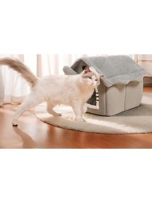 Sanal Sepeti Evcil Hayvan Yatağı Kedi Yatağı Köpek Yuvası Kedi Evi, Kedi Yuvası, Kedi Yatağı Taşınabilir L-Beden Gri Renkli