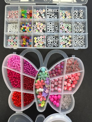 Kelebek Model Kutu Pembe Renk Boncuklu Harfli Takı Yapım Seti ;hobi Seti