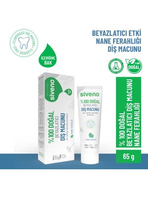 Siveno %100 Doğal Diş Macunu Beyazlatıcı Nane Ferahlığı Florürsüz 65 Gr