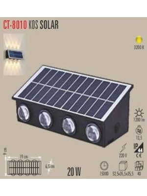 Cata CT-8010 Kos Solar LED Aplik 20W Günışığı (Güneş enerjili)