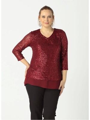 Moda Berray 28034 Payet Büyük Beden Bluz Bordo