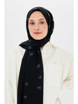 Moda Kaşmir Medine Ipeği Şal Mk Desen  Siyah Beyaz