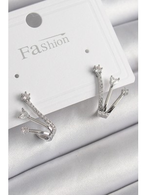 Callerrons Accessories Pirinç Gümüş Renk Zirkon Taşlı Kadın Küpe - EBJ250113W30486