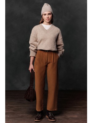 Fitilli Kadife Baggy Pantolon Kiremit