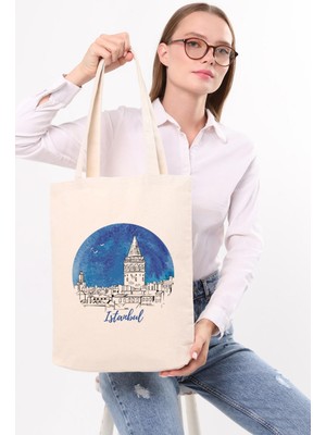 Kanvas Istanbul Gece Baskılı Bez Çanta