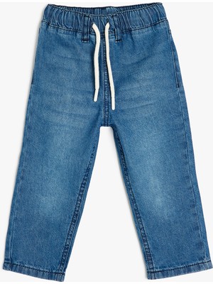 Koton Beli Bağcıklı Pamuklu Denim Pantolon