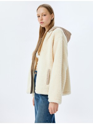 Koton Kapüşonlu Oversize Fermuarlı Cep Detaylı Peluş Sweatshirt