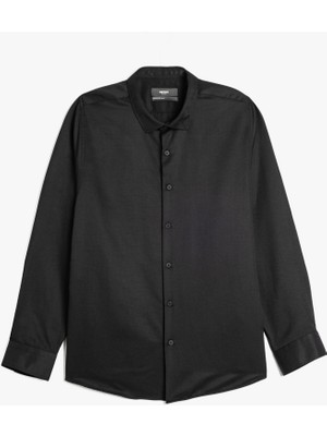 Koton Pamuk Karışımlı Klasik Uzun Kollu Düğmeli Yarım Italyan Yaka Gömlek