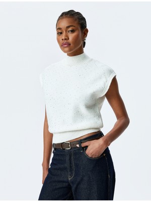 Koton Pul Payet Detaylı Dik Yaka Kolsuz Triko Kazak