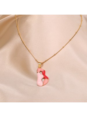 FourSolos Çelik Kadın Kolye, Gold Renk Harf Kolye, Mini Boncuk Detaylı, NO:97A