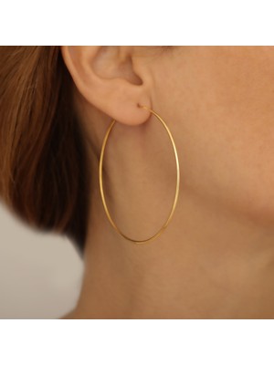 Nox Jewelry 18 Ayar Altın Mikron Kaplama Hafif Halka Gümüş Küpe - E00276