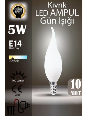 YTE Gün Işığı Kıvrık Mum LED Ampul E14 Duy 5W 10 Adet