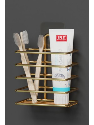 Wearme Home Gold Altın Kaplama Yapışkanlı Metal Diş Fırçalık Banyo Organizer