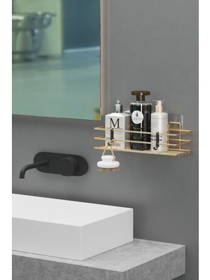 Wearme Home Gold Altın Kaplama Yapışkanlı Banyo Rafı Duş Şampuanlık Duvar Düzenleyici Organizer