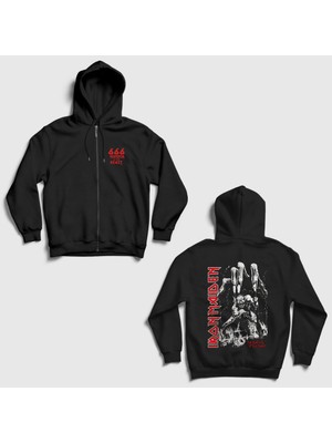Presmono Siyah Beast V2 Metal Iron Maiden Sırt Baskılı Fermuarlı Kapüşonlu Sweatshirt