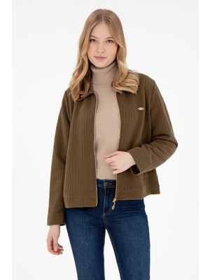 U.S. Polo Assn. Kadın Haki Fermuarlı Polo Yaka Sweatshirt 50295811-VR027