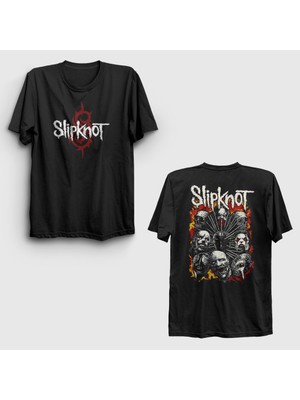 Presmono  Siyah Hellfire Metal Slipknot Sırt Baskılı T-Shirt