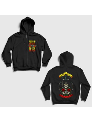 Presmono Siyah Jungle Guns N Roses Sırt Baskılı Fermuarlı Kapüşonlu Sweatshirt
