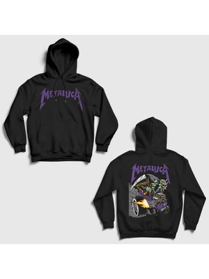 Presmono Siyah Metallica V2 Cincinnati Print Brandon Heart Sırt Baskılı Kapüşonlu Sweatshirt