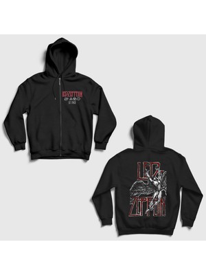 Presmono Siyah Icarus V2 Rock LED Zeppelin Sırt Baskılı Fermuarlı Kapüşonlu Sweatshirt