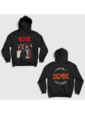 Presmono Siyah High Voltage V2 Ac/dc Sırt Baskılı Kapüşonlu Sweatshirt