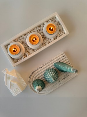 Sea Store Sea Home 3'lü Yılbaşı Ağacı, Noel Ağacı, Yeni Yıl Ağacı, Karlı Ağaç Set  Soya Wax, Doğal Mum