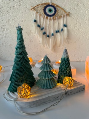 Sea Store Sea Home 3'lü Yılbaşı Ağacı, Noel Ağacı, Yeni Yıl Ağacı, Karlı Ağaç Set  Soya Wax, Doğal Mum