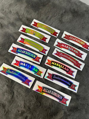 Maşallah Besmele Allah Korusun 3'lü Hologram Karışık Renk Etiket Sticker Yapıştırma Araba Tır Kamyon Dolmuş
