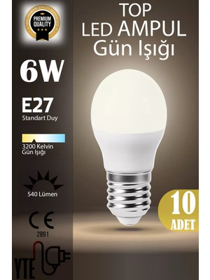 YTE 10 Adet Kaliteli Gün Işığı 6W Top LED Ampul E27 Duy