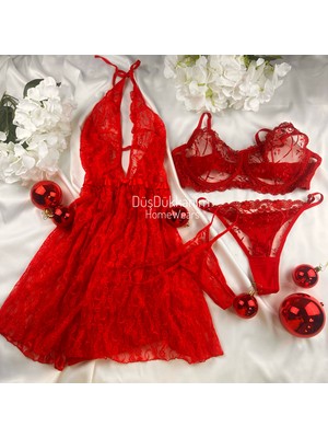 Büyük Beden Kırmızı.pijama.gecelik Seti