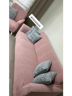 Jakarlı Su Yolu Desen 3311 Takım Koltuk Örtüsü Çekyat Kanepe Örtüsü Lastikli Yıkanabilir Pembe