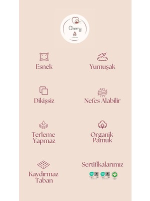 Cherry Wool Cotton Kaydırmaz Taban 5'li Dikişsiz Organik Pamuklu Bebek Çorap Seti