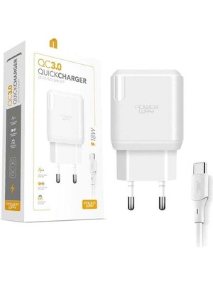 Powerway QCT30 3 Amper 18W Type-C Hızlı Şarj Aleti + Kablo
