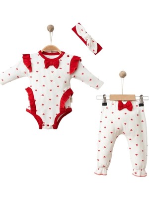 Dijital Kalp Baskılı  Kız Bebek 6/12 Ay Takım