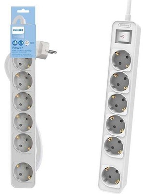 Phılıps CHP2164WB/62 6lı Grup Priz Topraklı 3 Metre Anahtarlı