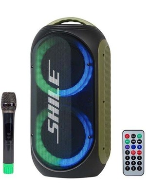 Shıle SL-2019A El Mikrofonlu-2 Mik Giriş-2 Gitar Girişli Kumandalı Usb+Sd+Bt Işıklı Şarjlı Seyyar Anfi