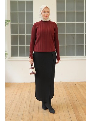 Armine Trend Kolları Düğme Detaylı Triko Tunik 24KTD301 Bordo