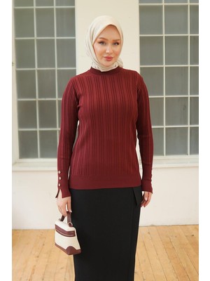 Armine Trend Kolları Düğme Detaylı Triko Tunik 24KTD301 Bordo