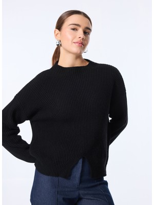 Sisley Bisiklet Yaka Normal Siyah Kazak Kadın 136WM105B