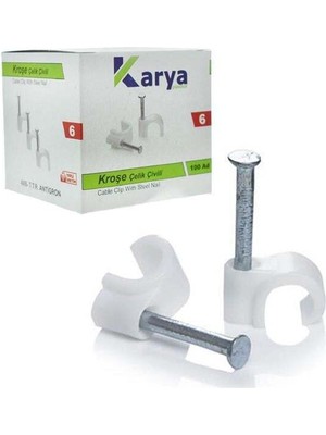 Karya 6 Numara Çelik Çivili 12 mm Kroşe (100LÜ Paket)(4x6 Antigron Kablolar Için)
