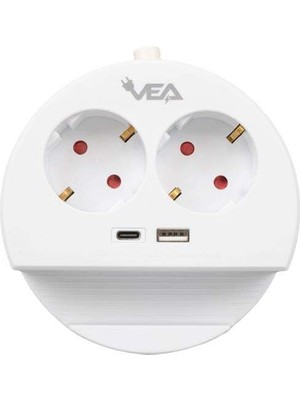Vea Ve- G1102C 2li USB + Type-C Girişli Telefon Standlı 1.5 Metre Grup Priz