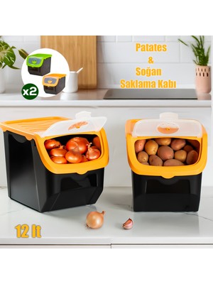 Porsima 1506 Turuncu 2'li Çok Amaçlı Plastik Patates Soğan Sarımsak Saklama Kutusu 12L