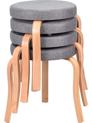 Vilinze Ege Naturel Ahşap Ayak Istiflenebilir Mutfak-Balkon Taburesi (4 Adet)